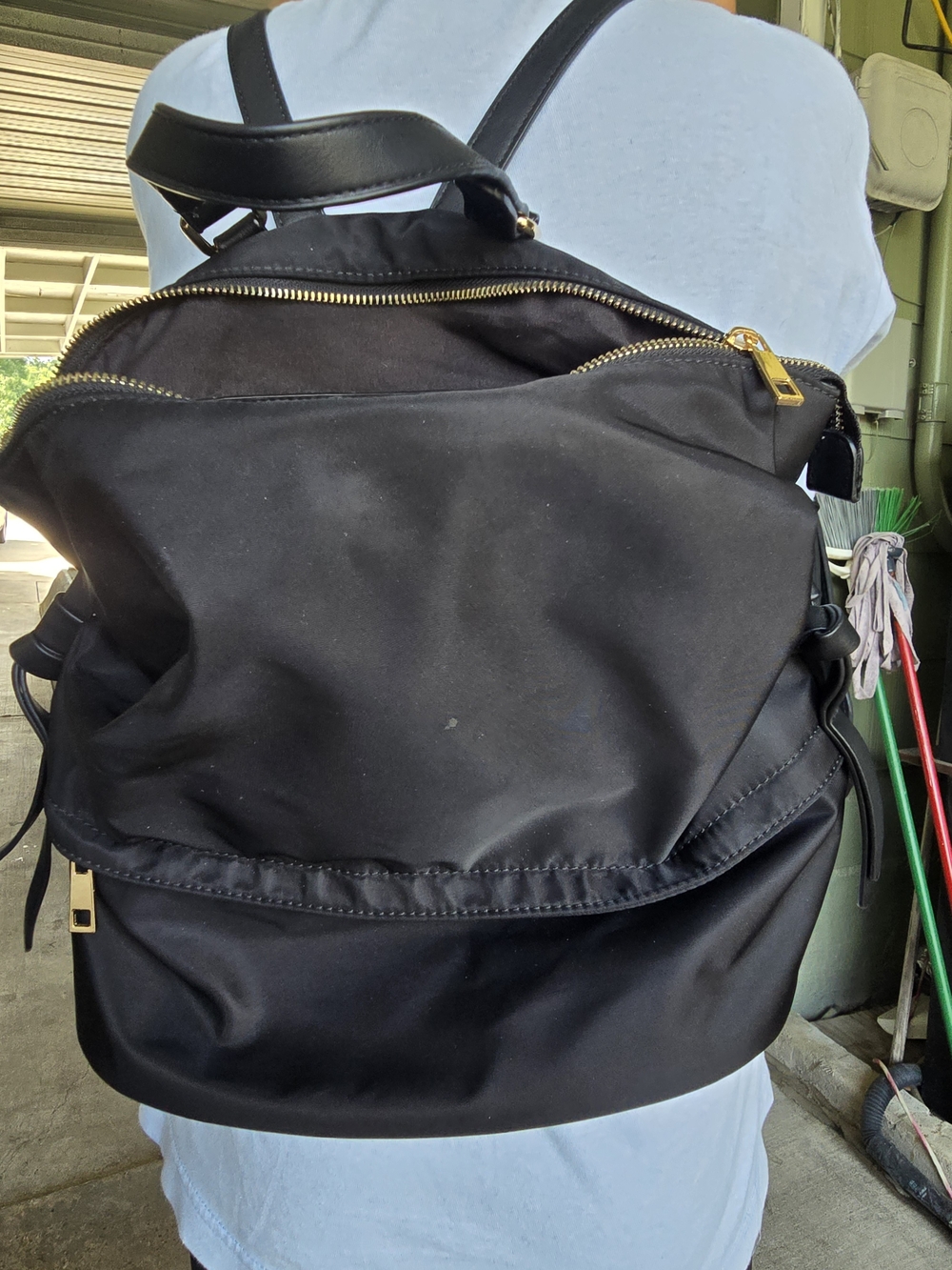 Black Nylon Men's Backpack with Gold Zippers